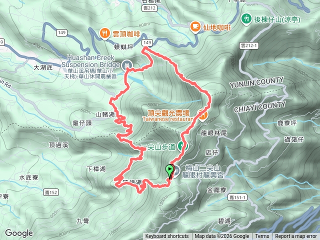 龍興宮、大眾廟、古坑、華山、大尖山、二尖山