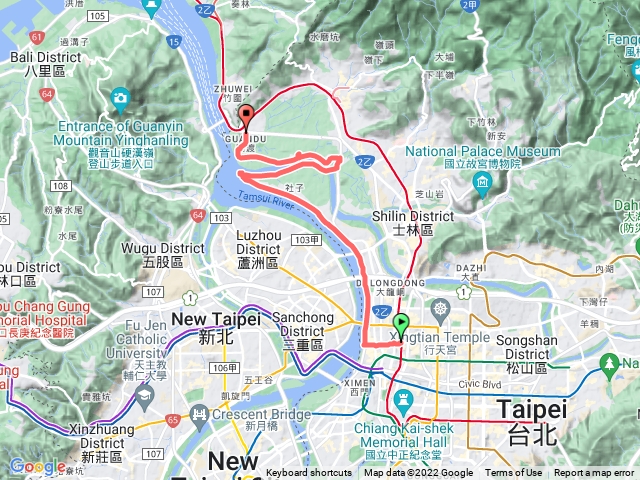 2022-04-22臺北大縱走第八段後段─捷運說雙連站→大稻埕碼頭→台北大橋→淡水河橋→重陽橋→洲美橋→社頭公園→社子大橋→河雙21休息站→捷運關渡站