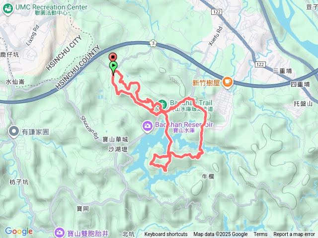 新竹寶山郊山行程 : 寶山水庫十連峰。 ( 柯子湖山主峰.東峰.東南峰 / 寶山水庫西北峰.西峰.中西峰.中峰.東峰 / 尖山 / 菜堂山 ）預覽圖