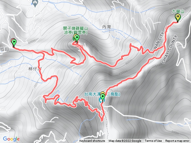 台南大凍山步道（20220730）土地公廟-37-雞籠山-92-九龍山-53-大凍山-73-土地公廟（O型）