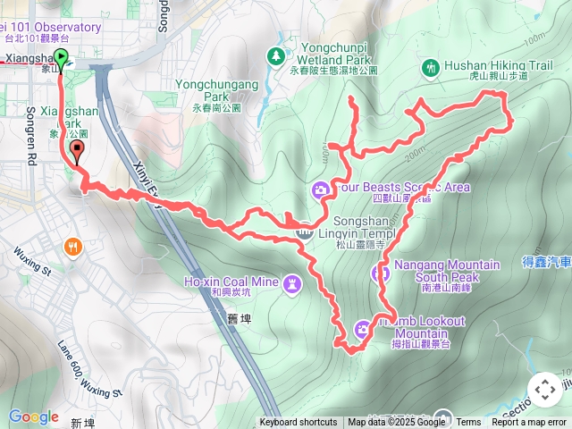 象山捷運站-象山-獅山-豹山-虎山-南港山山腰路-黃蟬園-九五峰-南港山-六巨石-象山捷運站_202506291118