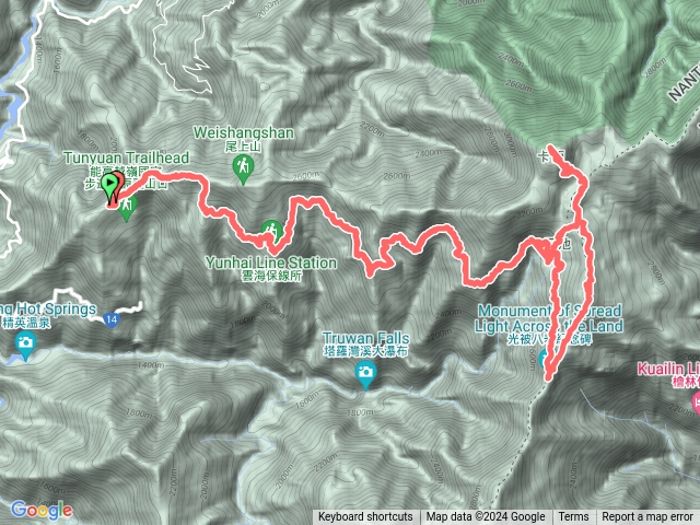 高繞天池山莊（奇萊南峰-南華O型下光披八表）