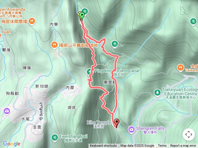 溪和宮～登峰圳～內雙溪古道～坪頂新圳～清風亭～大崎頭步道