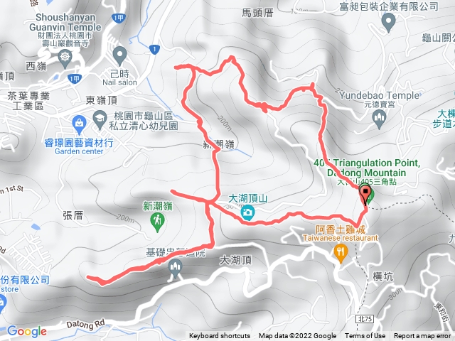 龜山五連星,馬頭厝山、馬頭尖、新朝嶺山、大棟尾山、大湖頂山、東嶺頂山、大棟山,走完就是七小福