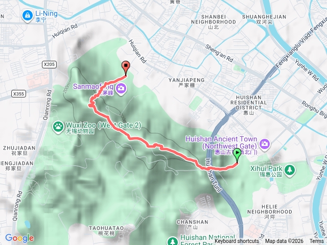 錫惠公園→頭茅峰→二茅峰→三茅峰→惠泉花園
