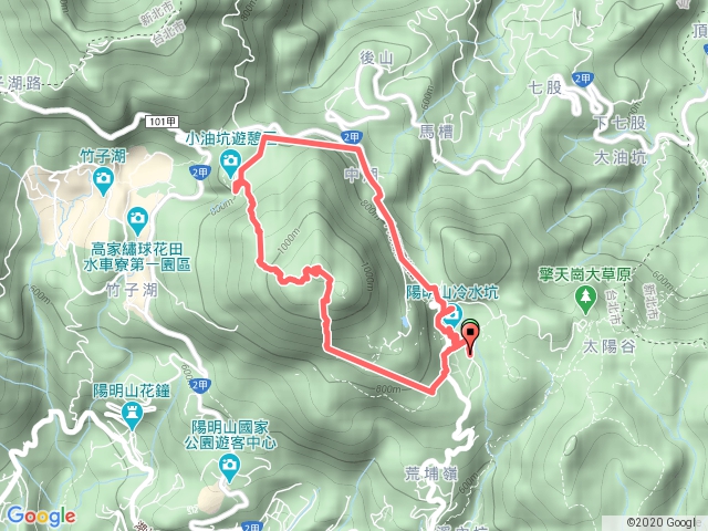 冷水坑一冷苗步道一七星山主峰一小油坑一中湖戰備道一冷水坑O型