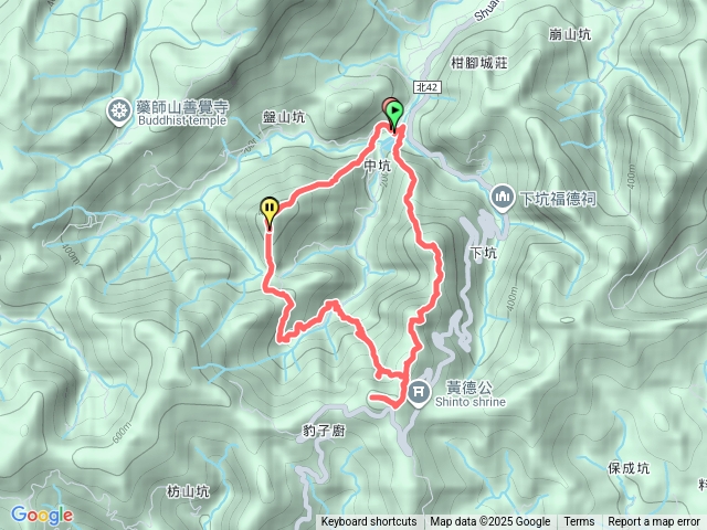 中坑東山尾稜、中坑中山、北豹子廚山、大夯瀑布、中坑西山、中坑西山尾稜、中坑橋O型預覽圖