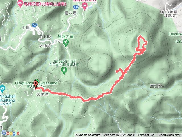 擎天崗>翠翠谷>磺嘴山>磺嘴池小O(這段完全無路徑需自行開路)>原路回