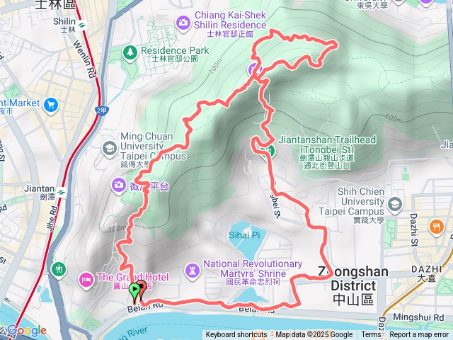 劍潭山腰路，下通北，經空，海軍司令部，忠烈祠，後到北安登山口