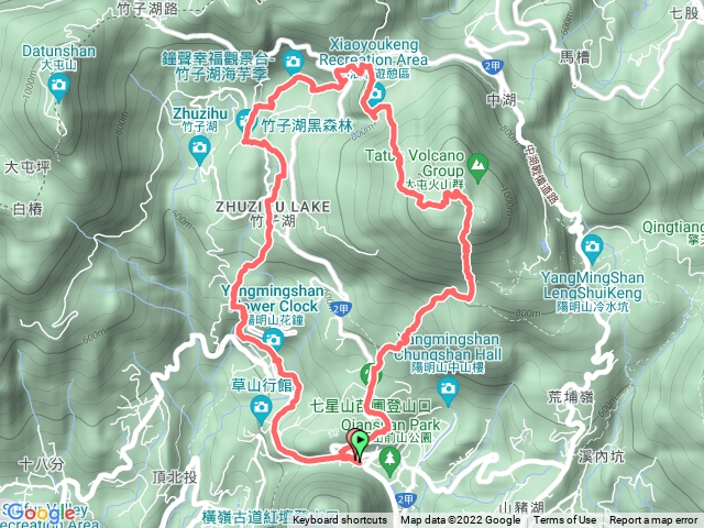 陽明山大o型（陽明山公車總站-苗圃登山步道-七星山主峰-小油坑步道-竹子湖-猴崁湖田國小步道-黑森林-大屯瀑布-陽明山花鐘）