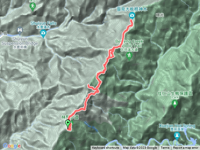 雪見遊憩區走東洗水山、北坑山、大板根巨木