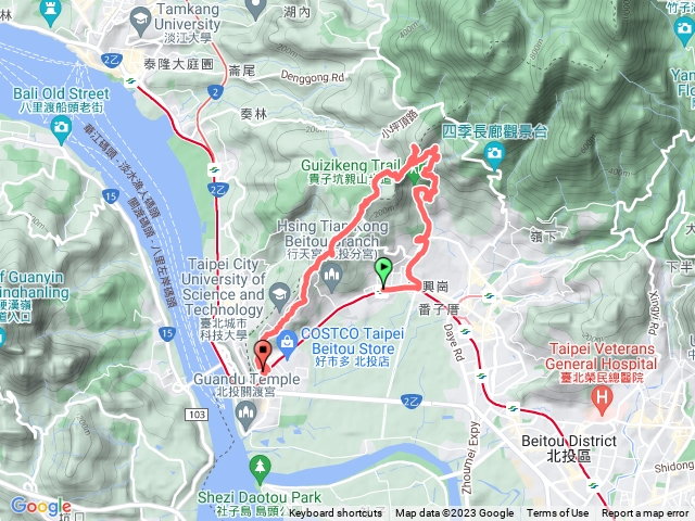 復興崗捷運站～關渡捷運站（三層崎、貴子坑山、小坪頂山、忠義山）縱走預覽圖