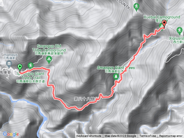 司馬庫斯越嶺鴛鴦湖：司馬庫斯巨木登山口~雪白營地預覽圖