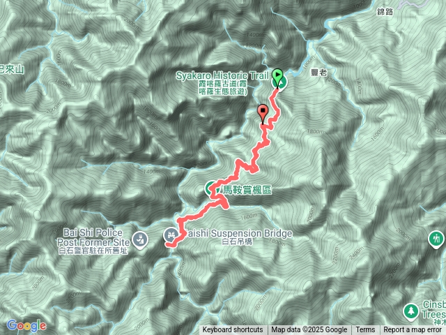 霞喀羅古道白石吊橋來回預覽圖