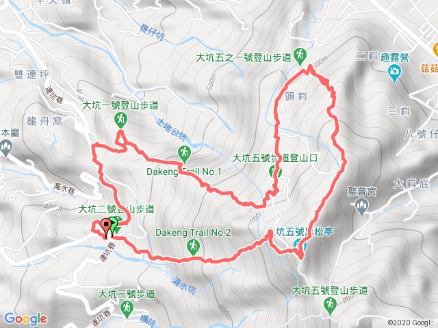 大坑步道2号上、經5-1号、1号下，連坑巷O型回2号
