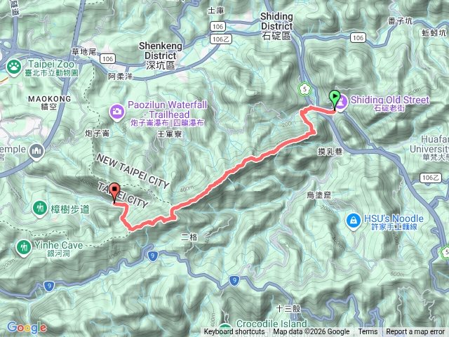 雙北地區文山.石碇郊山縱走行程：台北天際線“第一段”之：石碇國小.筆架連峰.二格山步道.下草湳A進B出。預覽圖