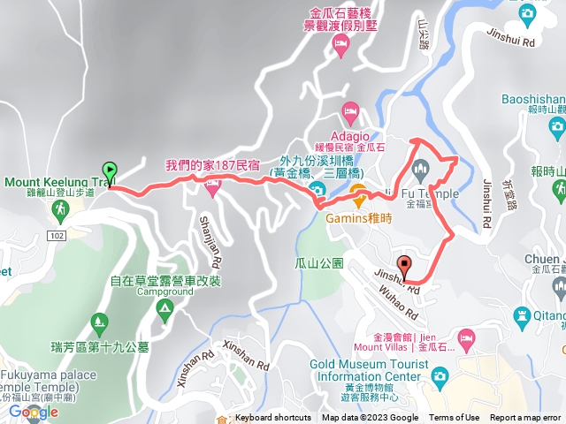 九份-山尖路-水圳橋-一線天-金福宮-瓜山國小