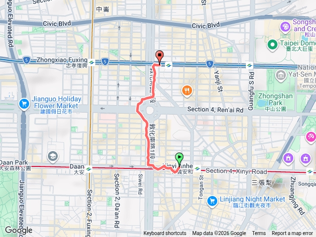 115-06-01 敦南仁愛圓環賞鳳凰木─捷運信義安和站1號出口→敦化南路人行步道→敦南仁愛圓環鳳凰木→捷運忠孝敦化站5號出口