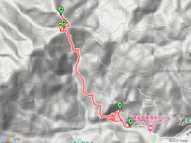 五峰旗-聖母山莊（抹茶山）-三角崙山。回程經瀑布