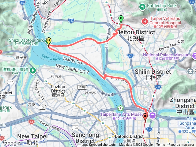 唭哩岸捷運站-社子島-圓山捷運站