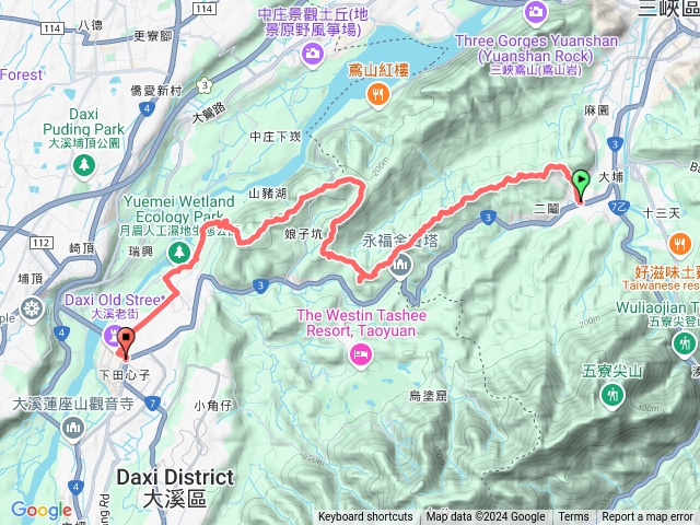 二鬮山-大石牛山-壽山-烏塗窟山-娘子坑山-中庄吊橋-月眉濕地-大溪老街