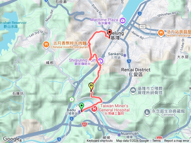 八堵-國安路-三角洲嶺山-三角洲嶺北峰-獅球嶺炮台-劉銘傳隧道-成功市場