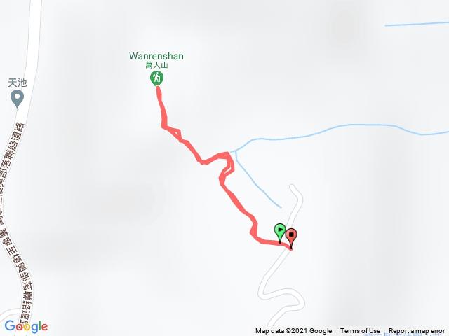 萬人山(2021-04-04)-前方路口-起登-登頂後原路來回-標註停車處