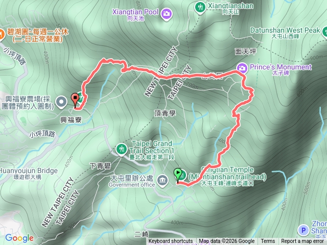清天宮→水磨坑溪→外人別墅→太子紀念碑→水管路→興福寮步道→興福寮預覽圖