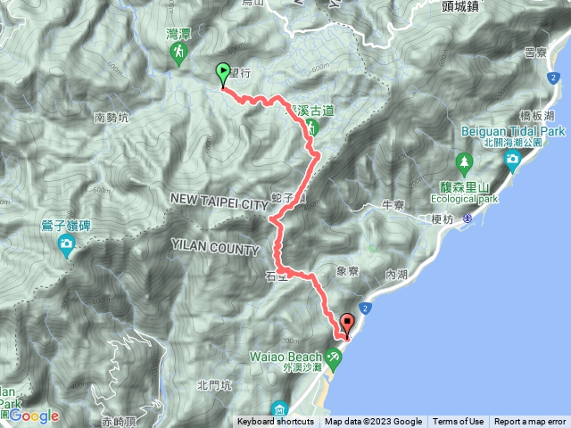 烏山越嶺古道->坪溪古道->石空古道->外澳火車站