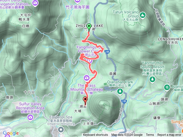 竹子湖→𤠣崁古道→紫明溪步道→陽明書屋→大屯瀑布→花鐘→六窟