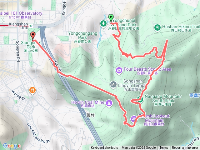 象山站永春埤濕地公園豹山峰1號攀岩九五峰南港山4號攀岩5號攀岩象山峰象山站