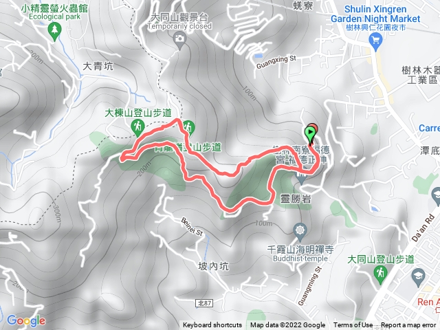 新樂園休閒餐廳-產業道路-南寮福德宮登山口-大同山福德宮標高237m-山陵線到青龍嶺-產業道路回新樂園休閒餐廳