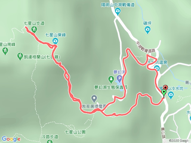 冷水坑>七星東峰>七星主峰>夢幻湖>冷水坑