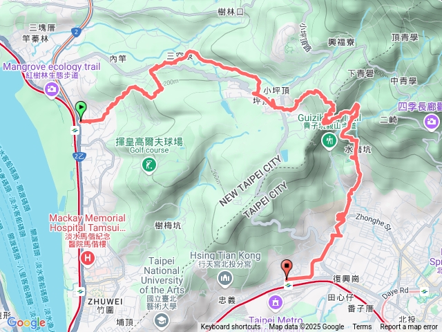 紅樹林捷運站 八勢古道 三空泉步道 小坪頂山  三層崎公園  復興崗捷運站