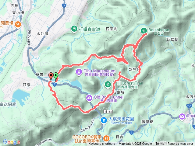 慈湖-草嶺山-打鐵寮古道-石壁腳大岩壁-白石山-白石埤-石龜坑山-頭寮山-O型預覽圖