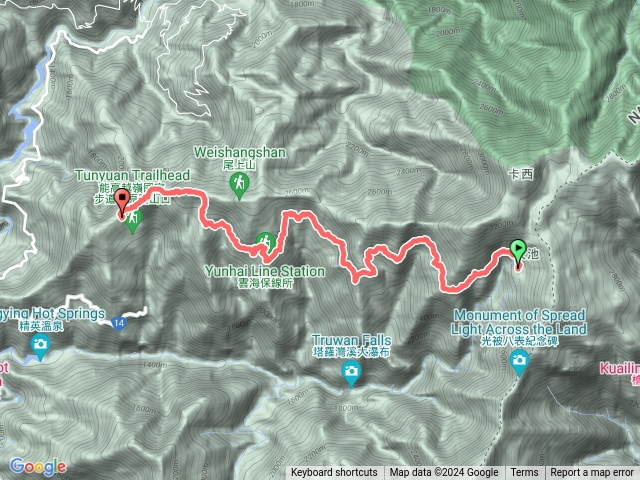 天池山莊>屯原登山口（高繞好累喔）