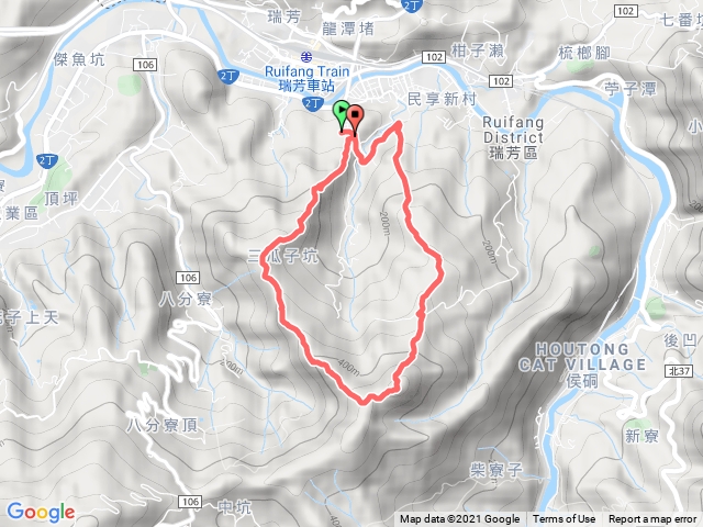 瑞芳瑞慈宮-八分寮山-三爪坑山-蛇子崙山-瑞慈宮（O型）