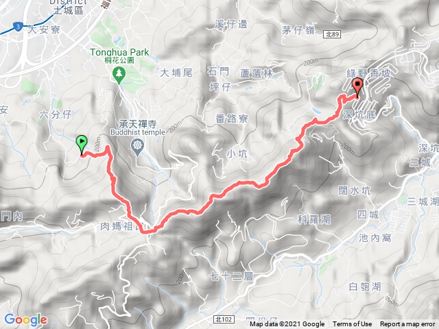 火燄山登山口(土城)-火燄山-三粒半-天上山-五城山-將軍嶺-便利商店(安坑) 來回12K/3hr