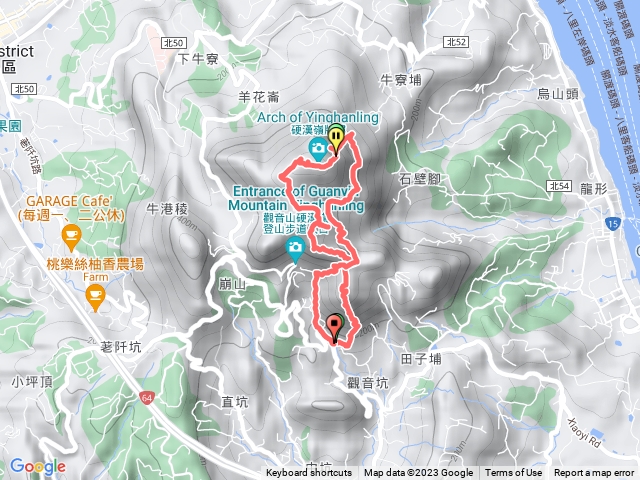 小北插、大崩壁、凌雲尖、駱駝嶺、硬漢嶺、牛寮埔、北橫古道、福隆山步道O型