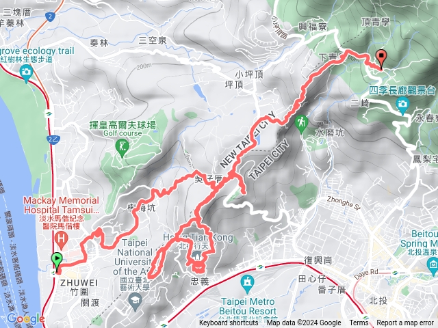 竹圍-樹梅坑-嘎嘮別山-北藝山-光武山南峰-忠義山-稲香山-小坪頂山-清天宮預覽圖