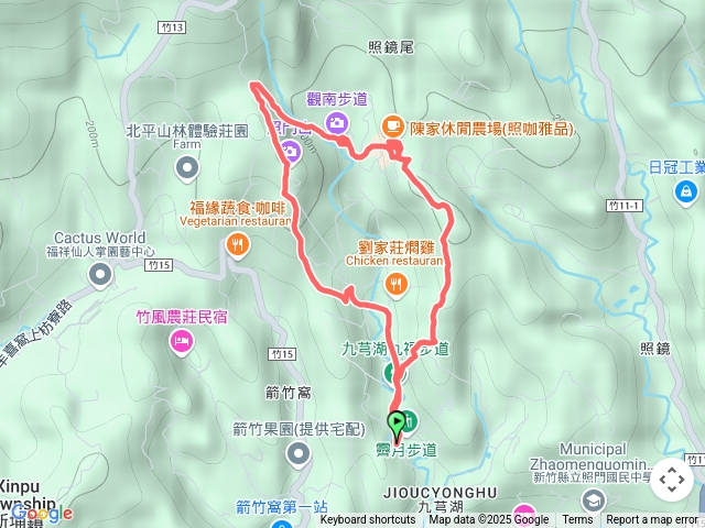 2025-03-01 九芎湖步道群O形─九芎湖農區停車場→霽月步道→九芎湖山→陳家休閒農場→鴛鴦池→觀南步道→九福步道→光風亭