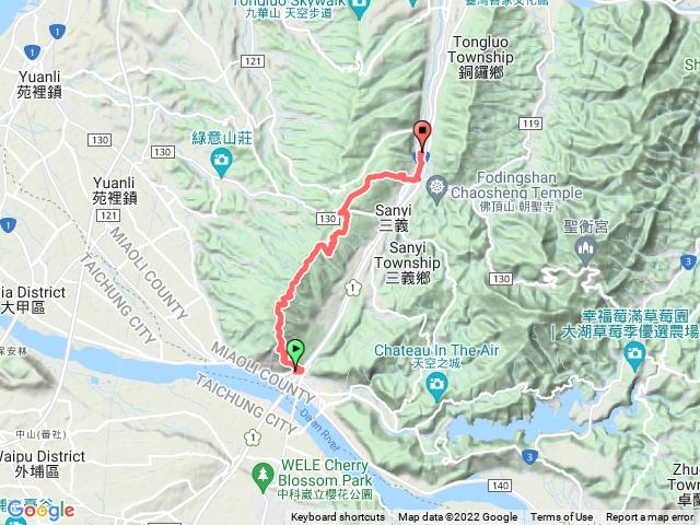 伯公坑>南火炎山>火炎山>慈濟山茶園>三義火車站