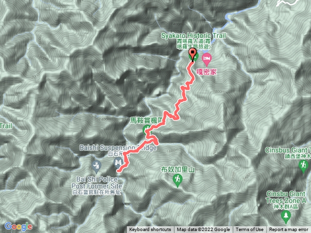 霞喀羅國家步道：養老登山口→白石吊橋(來回)