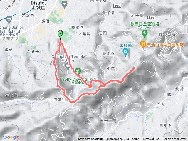火焰山、三粒半、天上山、五城山、賞螢步道O型