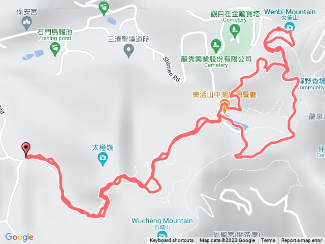 石門路70號登山口-直上山中湖-繞湖一大圈同時再上文筆山後回山中湖-原路折返