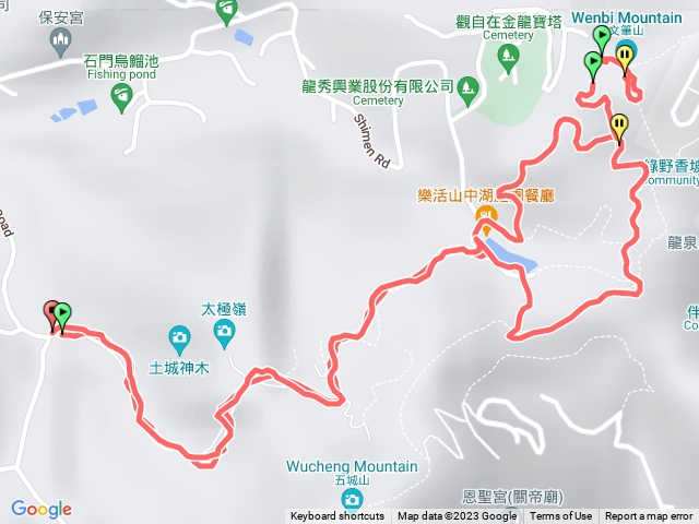 石門路70號登山口-直上山中湖-文筆山登山口直上文筆山-回繞湖一大圈回山中湖-原路返回70號登山口