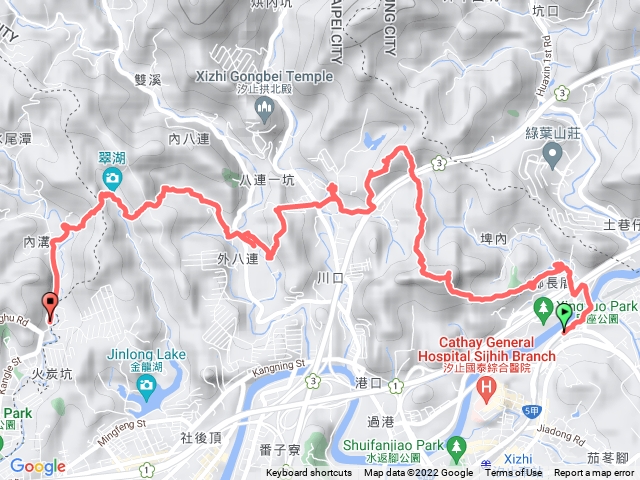 五堵火車站→汐止玉泉宮賞荷花→五堵獅頭山→鮕鮘坑山→水晶山莊→翠湖→東湖公車總站