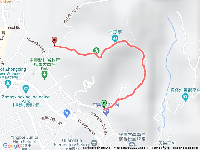 中興新村虎山步道，31倉庫旁三號入口進，省府大樓旁二號入口出。
