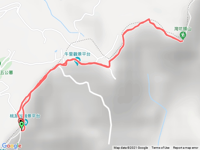 灣坑頭山(2021-05-12)-桃源谷景觀平台起登-原路來回-沿途軌跡標註