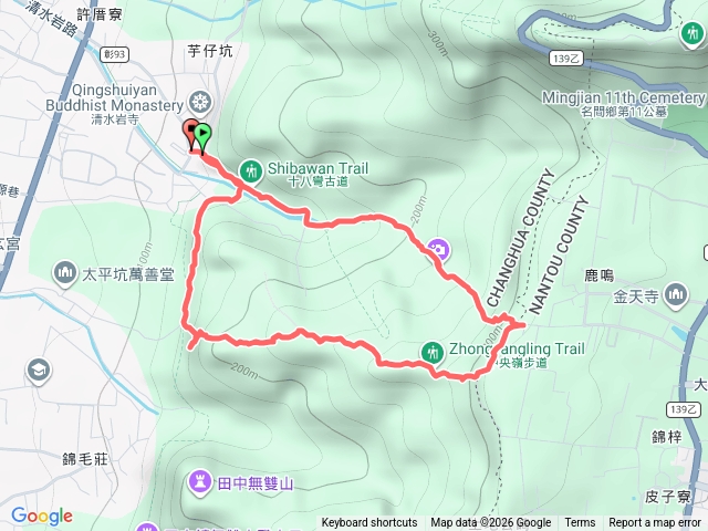 20260208清水岩步道（清水寺-十八彎挑鹽古道-擎天崗-中央嶺造林步道-清水寺）